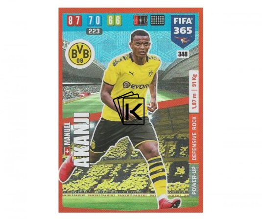Fotbalová kartička Panini FIFA 365 – 2020 Defensive Rock 348 Manuel Akanji Borussia Dortmund