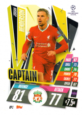 fotbalová kartička 2020-21 Topps Match Attax Champions League Extra Captain CP1 Jordan Henderson Liverpool