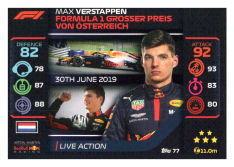 2020 Topps Formule 1 Turbo Attax 77 Live Action Max Verstappen Aston Martin Red Bull Racing