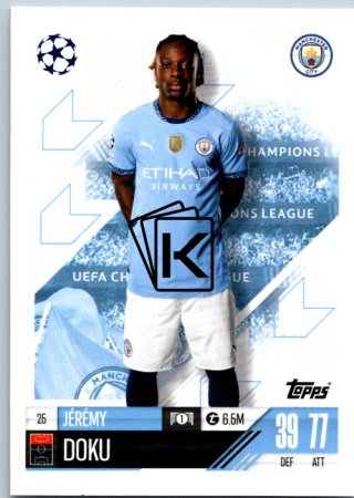 fotbalová kartička 2024-25 Topps Match Attax UEFA Club Competitions  25 Jeremy Doku (Manchester City)