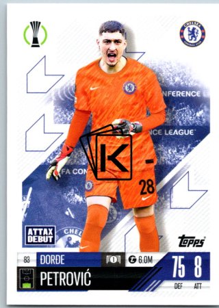 fotbalová kartička 2024-25 Topps Match Attax UEFA Club Competitions  83 Dorde Petrovic (Chelsea)  -  Attax Debut