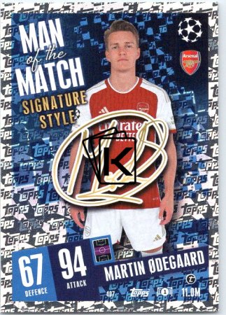 Fotbalová kartička 2023-24 Topps Match Attax UEFA Club Competitions  Man of the Match Signature Style 407 Martin Ødegaard Arsenal