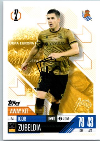 Fotbalová kartička 2024-25 Topps Match Attax EXTRA UEFA Club Competitions Away Kit 64.  Igor Zubeldia (Real Sociedad de Fútbol)