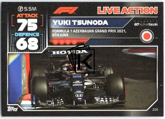 2022 Topps Formule 1Turbo Attax F1 Live Action 2021  200 Yuki Tsunoda (Scuderia AlphaTauri)