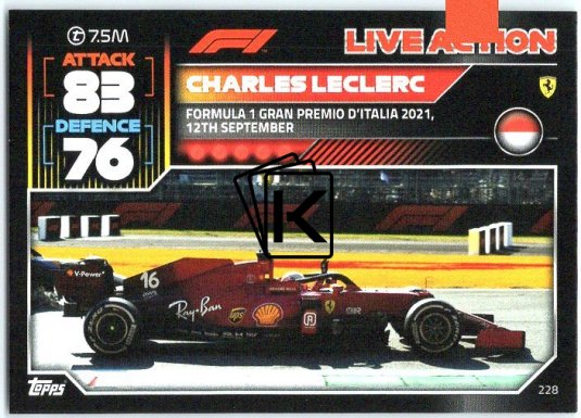 2022 Topps Formule 1Turbo Attax F1 Live Action 2021 228 Charles Leclerc (Ferrari)