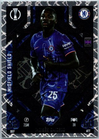 Fotbalová kartička 2024-25 Topps Match Attax EXTRA UEFA Club Competitions Midfield Shield 311 Moisés Caicedo (Chelsea)
