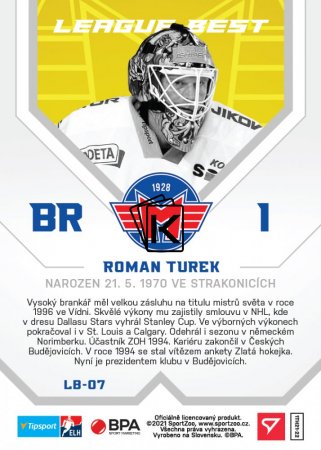hokejová kartička 2021-22 SportZoo Tipsport Extraliga League Best 7 Roman Turek HC Motor České Budějovice