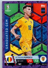 fotbalová karta Topps Match Attax EURO 2024 Purple Sapphire Holograph Graduated Gems ROM 14.  Octavian Popescu (Romania)