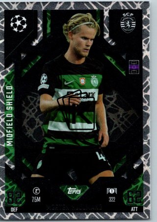 Fotbalová kartička 2024-25 Topps Match Attax EXTRA UEFA Club Competitions Midfield Shield 322 Morten Hjulmand (Sporting Clube de Portugal)