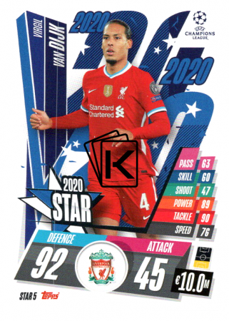 fotbalová kartička 2020-21 Topps Match Attax Champions League STAR5 Virgil van Dijk Liverpool