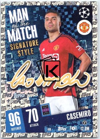 Fotbalová kartička 2023-24 Topps Match Attax UEFA Club Competitions  Man of the Match Signature Style 408	Casemiro Manchester United