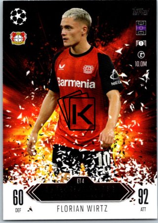 Fotbalová kartička 2024-25 Topps Match Attax EXTRA UEFA Club Competitions Explosive Talent Limited Edition ET 4.  Florian Wirtz (Bayer 04 Leverkusen)