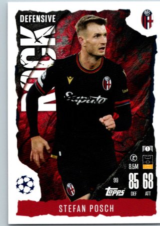 Fotbalová kartička 2024-25 Topps Match Attax EXTRA UEFA Club Competitions Defensive Rock 99 Stefan Posch (Bologna FC 1909)