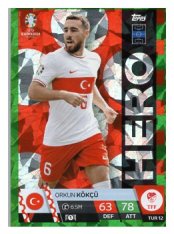 fotbalová karta Topps Match Attax EURO 2024 Green parallel Hero TUR 12 Orkun Kokcu (Turkey)