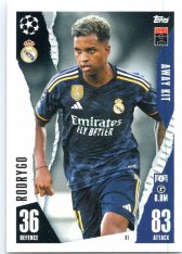 2023-24 Topps Match Attax EXTRA UEFA Club Competition Away Kit 81 Rodrygo (Real Madrid CF)
