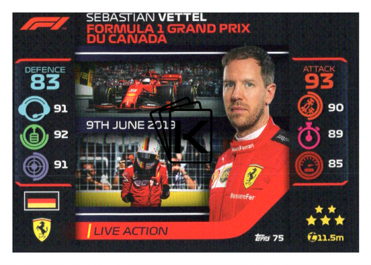 2020 Topps Formule 1 Turbo Attax 75 Live Action Sebastian Vettel Scuderia Ferrari