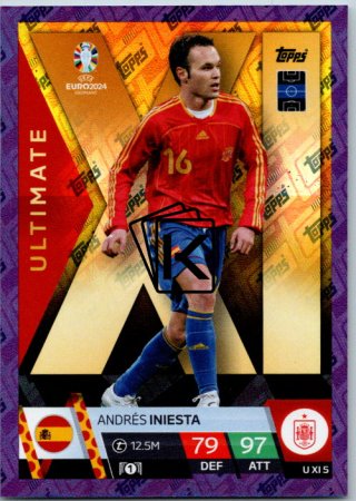 fotbalová karta Topps Match Attax EURO 2024 Purple Sapphire Holograph Ultimate UXI5 Andres Iniesta Spain