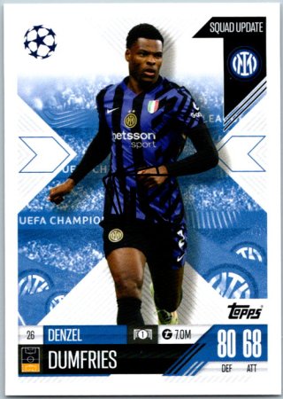 Fotbalová kartička 2024-25 Topps Match Attax EXTRA UEFA Club Competitions Squad Update 26.  Denzel Dumfries (FC Internazionale Milano)