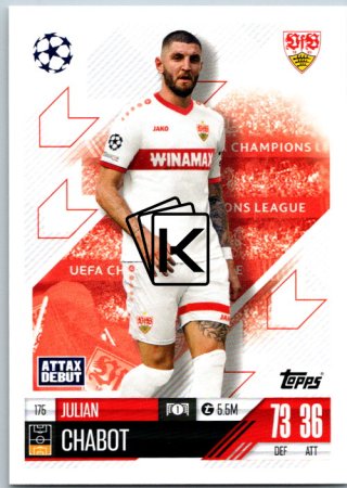 fotbalová kartička 2024-25 Topps Match Attax UEFA Club Competitions  175 Julian Chabot (VfB Stuttgart)