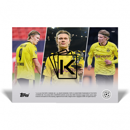 Fotbalová kartička Topps Now 2021-22 UCL 10 Erling Haaland Borussia Dortmund Award Winner