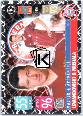 fotbalová kartička 2021-22 Topps Match Attax UEFA Champions League Master & Apprentice 424 Robert Lewandowski & Jamal Musiala FC Bayern Munchen
