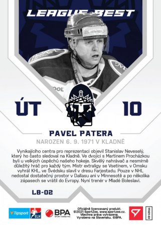 hokejová kartička 2021-22 SportZoo Tipsport Extraliga League Best 2 Pavel Patera Rytíři Kladno