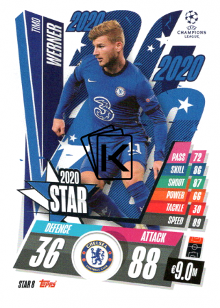 fotbalová kartička 2020-21 Topps Match Attax Champions League STAR8 Timo Werner Chelsea