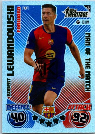 Fotbalová kartička 2024-25 Topps Match Attax EXTRA UEFA Club Competitions Topps Heritage - Man of the Match 274 Robert Lewandowski (FC Barcelona)