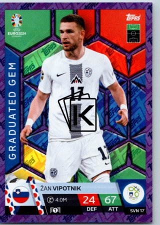 fotbalová karta Topps Match Attax EURO 2024 Purple Sapphire Holograph Graduated Gems SVN 17.  Žan Vipotnik (Slovenia)