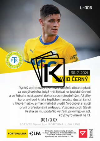 fotbalová kartička SportZoo 2021-22 Live L-006 David Černý FK Teplice