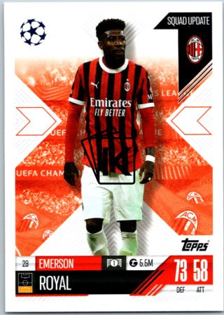 Fotbalová kartička 2024-25 Topps Match Attax EXTRA UEFA Club Competitions Squad Update 29.  Emerson Royal (AC Milan)