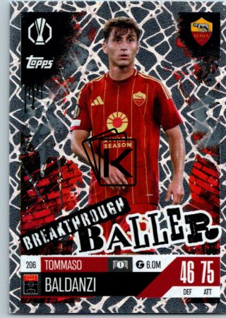Fotbalová kartička 2024-25 Topps Match Attax EXTRA UEFA Club Competitions Breakthrough Baller 206 Tommaso Baldanzi (AS Roma)