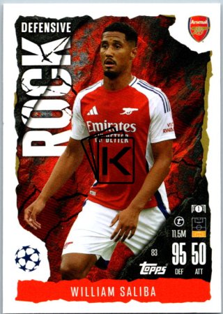 Fotbalová kartička 2024-25 Topps Match Attax EXTRA UEFA Club Competitions Defensive Rock 83 William Saliba (Arsenal)