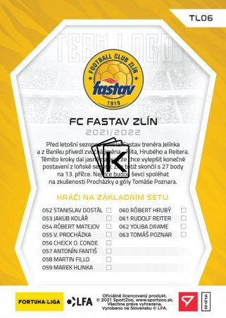 Týmový set 2021-22 SportZoo Fortuna Liga FC Fastav Zlín (13 karet)