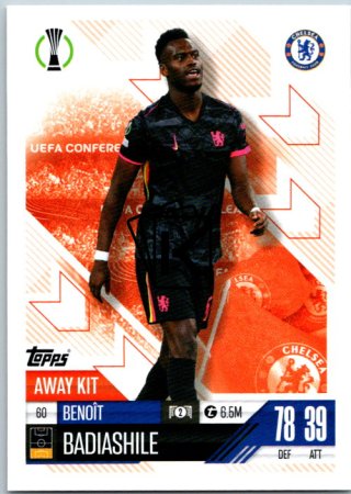 Fotbalová kartička 2024-25 Topps Match Attax EXTRA UEFA Club Competitions Away Kit 60.  Benoît Badiashile (Chelsea FC)