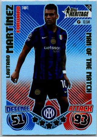 Fotbalová kartička 2024-25 Topps Match Attax EXTRA UEFA Club Competitions Topps Heritage - Man of the Match 276 Lautaro Martínez (FC Internazionale Milano)