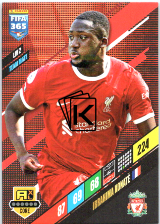 fotbalová karta Panini FIFA 365 2024 Adrenalyn LIV2 Ibrahima Konaté Liverpool Team Mate