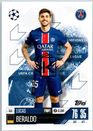 fotbalová kartička 2024-25 Topps Match Attax UEFA Club Competitions  156 Lucas Beraldo (Paris Saint-Germain)