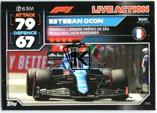2022 Topps Formule 1Turbo Attax F1 Live Action 2021 245 Esteban Ocon (Alpine)