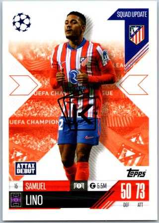 Fotbalová kartička 2024-25 Topps Match Attax EXTRA UEFA Club Competitions Squad Update 15.  Samuel Lind (Atlético de Madrid)