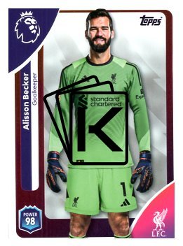 fotbalová kartička 2025-26 Topps  Premier League 164 Alisson Becker (Liverpool)