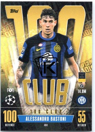 Fotbalová kartička 2023-24 Topps Match Attax UEFA Club Competitions 100 Club 484 Alessandro Bastoni FC Inter Milan