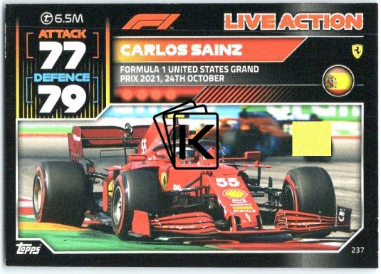 2022 Topps Formule 1Turbo Attax F1 Live Action 2021 237 Carlos Sainz (Ferrari)