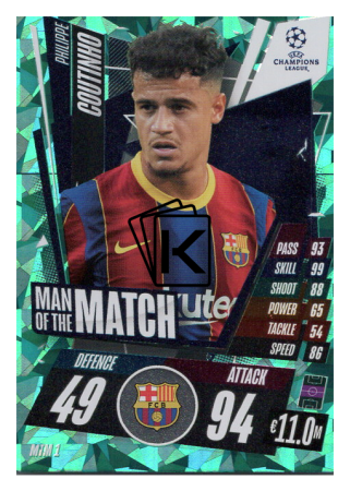 fotbalová kartička 2020-21 Topps Match Attax Champions League MTM1 Philippe Coutinho FC Barcelona Update