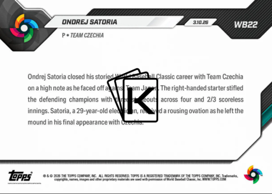 2026 World Baseball Classic Topps NOW Ondrej Satoria