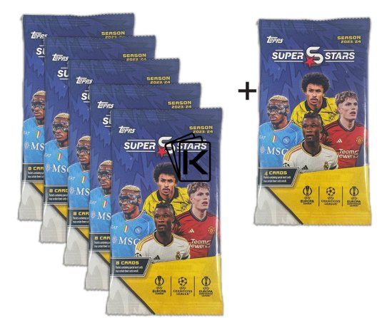 2023-24 Topps Superstars UEFA Club Competitions Hobby Balíček 5+1 zdarma