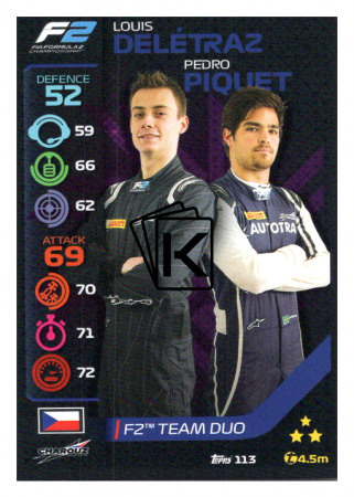 2020 Topps Formule 1 Turbo Attax 113 Team Duo F2 Louis Deletraz & Pedro Piquet Charouz Team
