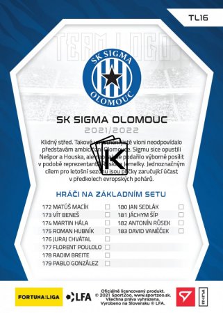Týmový set 2021-22 SportZoo Fortuna Liga SK Sigma Olomouc (13 karet)