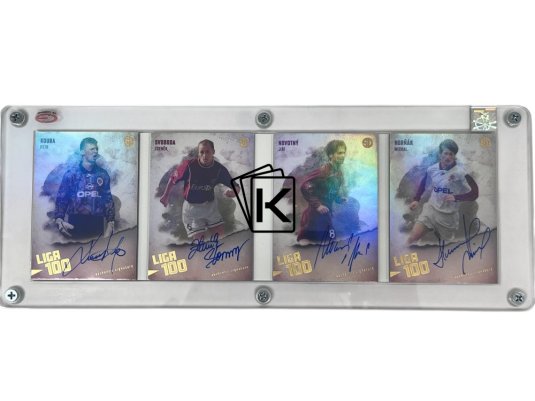 podepsaná karta 2025 Supr Cards Liga 100 Quad Booklet Kouba Svoboda Novotný Horňák AC Sparta Praha /5