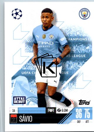 fotbalová kartička 2024-25 Topps Match Attax UEFA Club Competitions  24 Sávio (Manchester City)  -  Attax Debut
